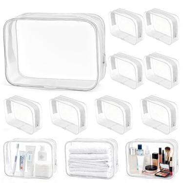 Imagem de Meetory Sacos de maquiagem transparentes, 12 unidades de bolsas de armazenamento de cosméticos, bolsas de PVC com zíper, estojo de plástico de maquiagem à prova d'água para viagem, bolsas