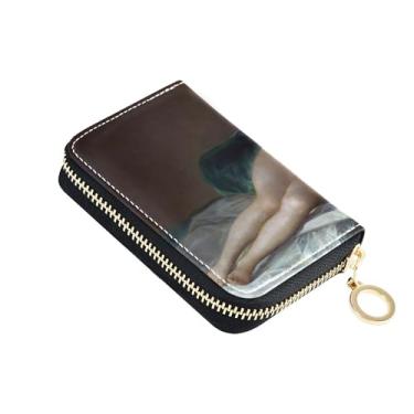 Imagem de Carteira minimalista feminina de couro, protetor de cartão de crédito, bloqueio RFID, pintura Francisco Goya, carteira de viagem Maja com zíper