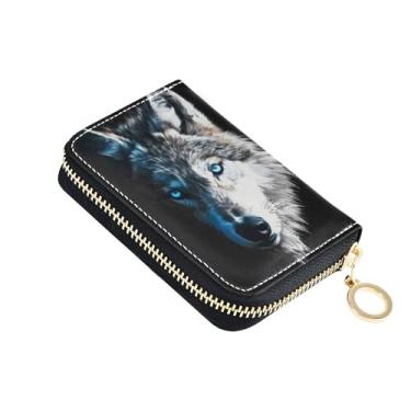 Imagem de Carteira feminina Wolf Black White com zíper e bloqueio de RFID, porta-moedas pequena com zíper