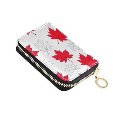 Imagem de Carteiras femininas com estampa de folhas de bordo vermelhas pequenas carteiras de cartão de crédito com bloqueio de RFID, carteira masculina divertida com bolso para moedas