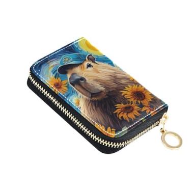 Imagem de GAIGEO Carteiras femininas coloridas pequenas com bloqueio de RFID, carteira de cartão de crédito, linda capivara, bolsa de troca de zíper com chaveiro