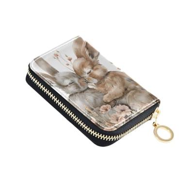 Imagem de Carteiras de cartão de crédito com bloqueio de RFID, carteira feminina de couro para viagem, dinheiro, bolso para moedas, coelho fofo beijando coelhinho