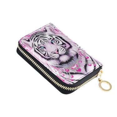 Imagem de Carteira feminina floral de couro com bloqueio de RFID, carteira masculina fofa tigre diamante pétala rosa com bolso para moedas