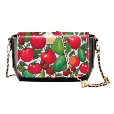 Imagem de Maçãs pretas em uma bolsa transversal de couro com padrão branco, bolsas transversais de couro para mulheres na moda, bolsa feminina de couro, Frutas e vegetais coloridos - 1, One Size
