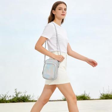 Imagem de Bolsa transversal para celular feminina, bolsa pequena com zíper em volta da carteira transversal prata