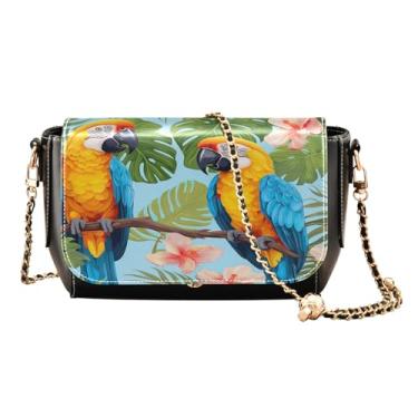Imagem de Laranjas em uma bolsa transversal de couro amarela para mulheres, bolsas de couro para mulheres bolsa transversal, Papagaios em folhas e flores de palmeira - 3, One Size