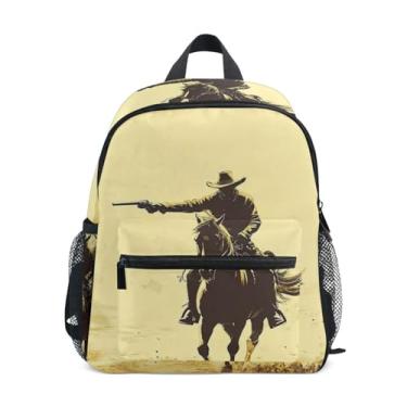 Imagem de GAIGEO Cowboy Horseback Little Kids Backpack with Whistle, 2 Bottle Pockets, Lightweight, Pre School Backpack 10x4x12 In, for Ages 3-8