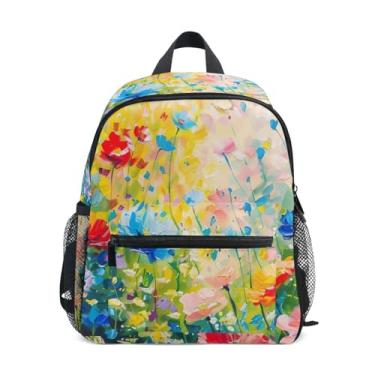 Imagem de Painting Wild Flowers Colorful Simple Modern Kids Backpack, 10x4x12 In, Mini Backpack for Girls Includes Water Bottle Pockets, Whistle Clip for Safety