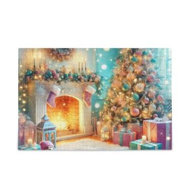 Imagem de 1000 peças de quebra-cabeças aconchegantes de Natal brilhantes de madeira e papel combinados para adultos