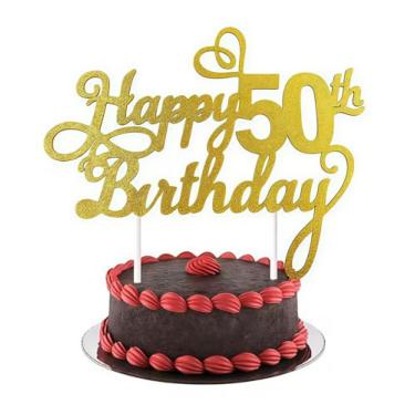 Imagem de Happy 50th Birthday Cake Toppers Gold Glitter, Cheers to 50 Years Old Bday Decoration 50th Anniversary Dessert Topper, Fifty Theme Cake Picks Appetizers Cocktail Toothpicks Party Supplies