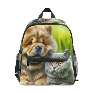 Imagem de GAIGEO Cute Chow Chow Dog Cat Kids Small Backpack, 10x4x12 In, Kids School Backpack for Girls Includes Water Bottle Pockets, Whistle Clip for Safety