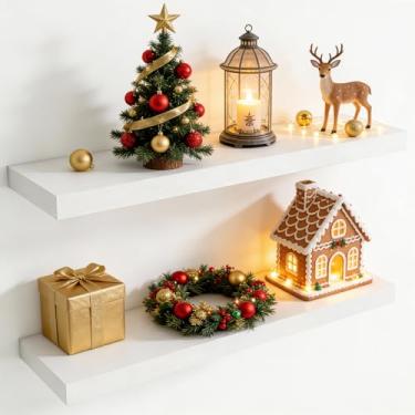 Imagem de Prateleiras flutuantes de 91 cm para parede, prateleira flutuante de 20 cm de profundidade para armazenamento e exibição, prateleira rústica montada na parede com suportes invisíveis para sala de