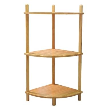 Imagem de WooFawn Suporte de chuveiro expansível de bambu de 3 camadas com guardrail, estante sem ferramentas e organizador de suporte de plantas, umidade (1, canto-3 níveis - com trilho) (1, canto-3 camadas)