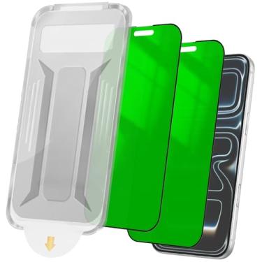 Imagem de YIEDBCX Pacote com 2 protetores de tela de privacidade para iPhone 17 Pro Max/16 Pro Max, antiespião, vidro temperado, gradiente, verde, antiluz azul, fácil instalação