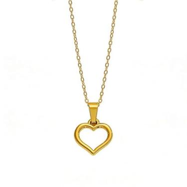 Imagem de ONLYJUMP Colar feminino banhado a ouro 14K delicado com pingente de coração de strass colar com pingente de coração duplo, Large, Liga de aço, Zircônia cúbica