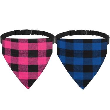 Imagem de Coleira bandana de cachorro xadrez em branco (azul + rosa, grande)