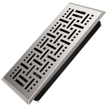 Imagem de CASAJOY Registro de piso de 10 x 25 cm, ventilação de piso de metal resistente, fácil ajuste, suprimento de ar, capas decorativas para ventilação de piso para casa - trama de cesta, níquel acetinado
