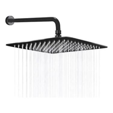 Imagem de Chuveiro Ducha Quadrada Inox 304 Cromado com Braço Tubo INOX 30 cm(20X20 CM PRETO)