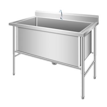 Imagem de Pia de cozinha de tigela única, pia comercial, pia utilitária para lavanderia com backsplash, pia utilitária, pia de preparação de aço inoxidável, para garagem, restaurante, cozinha, lavanderia (80 x