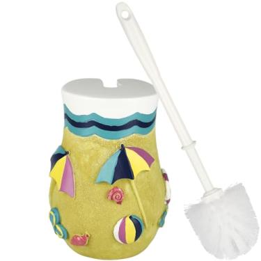 Imagem de Lindo conjunto de suporte de escova de vaso sanitário para banheiro, escova de limpeza de vaso sanitário e suporte elegante de praia com base sólida pesada de armazenamento de boca larga