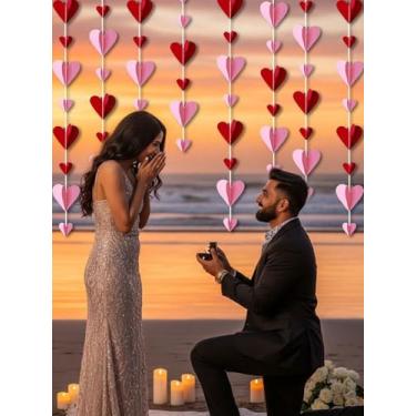 Imagem de 3 peças de enfeites decorativos de coração rosa, decorações de guirlanda de papel de coração 3D para dia dos namorados, decorações de festa. Adequado para decoração de dia dos namorados.