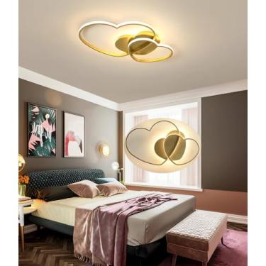 Imagem de Luminária de teto LED moderna com desenho animado, dimerizável, para sala de estar, quarto, sala de jantar e sala de jantar (dourada, 60 cm)