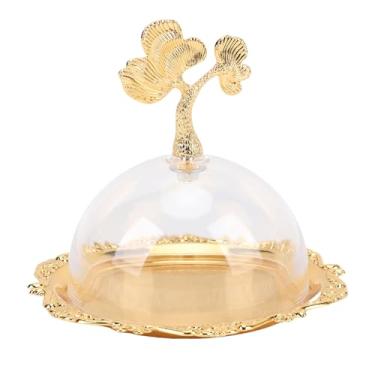 Imagem de Fockety Suporte para Bolo Com Tampa de Cúpula, Prato de Doces de Liga de Zinco Dourado Com Tampa de Acrílico, Bandeja de Servir Multiuso para Sobremesas, Frutas, Nozes