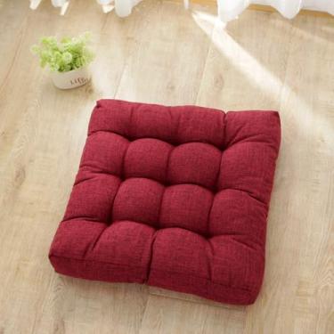 Imagem de Huierxun Almofada de assento tufada de algodão e linho de 45,7 x 45,72 cm x 45,72 cm Almofada de cadeira antiderrapante para sala de jantar, cozinha, escritório (vinho, 45,7 cm x 45,7 cm)