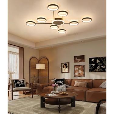 Imagem de Luminária de teto LED moderna para sala de estar, regulável com controle remoto, retangular, preta, 118W, adequada para quartos, salas de estar, cozinhas e salas de jantar de 25 a 35 m² (8+1