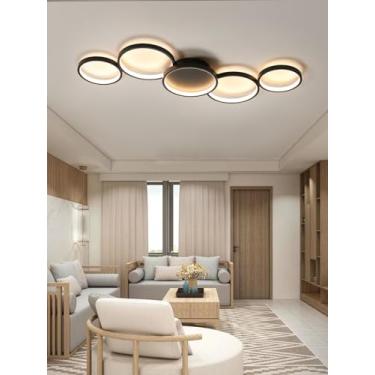Imagem de Luminária de teto LED de 99,5 cm (39,2"), moderna, 55 W, dimerizável, 4400 lúmens, com 5 círculos, design simples, multifuncional e econômica, ideal para quarto, sala de jantar, escritório e