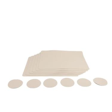 Imagem de Yosoo Conjunto de Jogos Americanos Retangulares, Isolamento Térmico de Couro de PVC, Fácil de Limpar, Não Absorvente 6 Unidades de Porta-copos Redondos para Configuração (Verde Claro Bege)