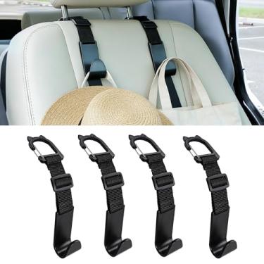 Imagem de Toiyason Pacote com 4 ganchos ajustáveis para encosto de cabeça para carro, estampa de gato, organizador universal de encosto com clipe para bolsas de compras, compras, preto
