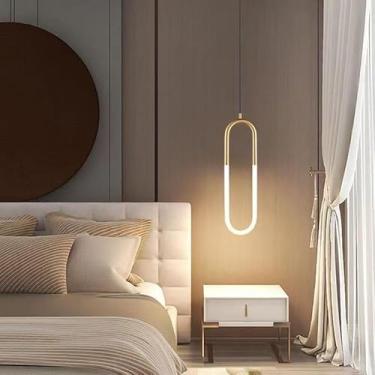 Imagem de Luminária pendente moderna para quarto - Luminária de teto elegante com iluminação LED, feita de metal, ideal para mesa de cabeceira, cozinha, quarto e sala de estar (Dourada, 1 lâmpada).