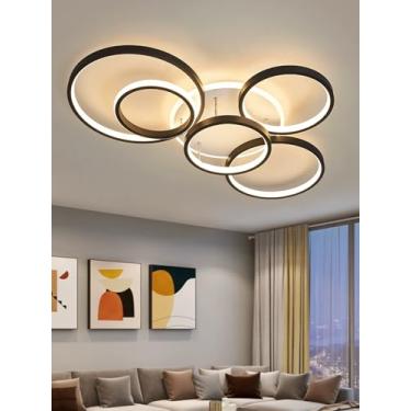 Imagem de Luminária de teto LED moderna em formato de anel, dimerizável de 3000 a 6000K, em metal e acrílico, com controle remoto, para instalação embutida, ideal para escritórios, quartos e salas de