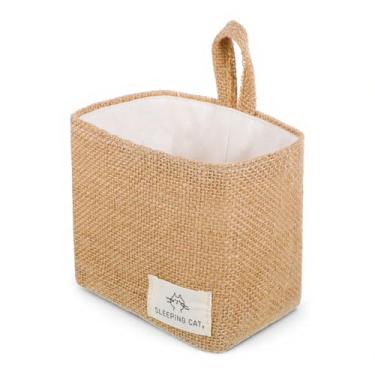 Imagem de Pequena cesta de armazenamento suspensa de algodão e linho, bolsa dobrável para pendurar na parede, leve, bolsa de armazenamento para casa, quarto, banheiro, dormitório, mesa, organizar itens diversos