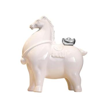 Imagem de predolo Estatueta de cavalo em cerâmica, ornamento de mesa, escultura de cavalo para de entrada, quarto, centro de mesa, lareira ou estante, White W Silver Ingot