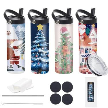 Imagem de MICLAXYS Copos de sublimação a granel, copos planos de sublimação de 590 ml, copos brancos de aço inoxidável retos magros com caixa individual (4, tampa A)