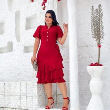 Imagem de Vestido Midi Clarice Moda Evangélica Feminina - Miss Flower, Vermelho,