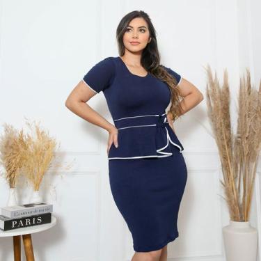 Imagem de Vestidos Feminino Moda Evangélica Laço Babado Tubinho Midi Oferta - Mo