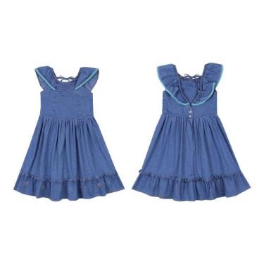 Imagem de Vestido Luxo Menina Infantil Jeans Bordado Paraiso Rf 15591, Jeans, 1 