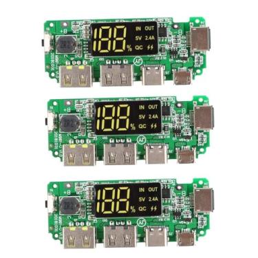 Imagem de Hexonix Módulo de carregamento de bateria de lítio 18650 com tela de LED – Entrada tipo C, saída dupla USB 5V 2,4A – Proteção contra sobrecarga e curto-circuito – Placa DIY Power Bank – Pacote com 3