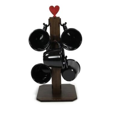 Imagem de Pedestal Porta Xícaras com 6 Xícaras de Acrílico 85ml – Ideal para Café, Chá e Decoração Doméstica, Organizador Prático para Cozinha (Preto)