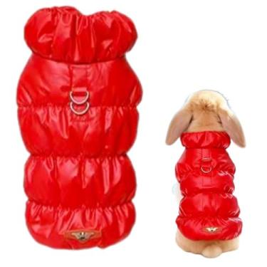 Imagem de Roupas de coelho para animais de estimação, casaco de inverno forrado com lã espessa, jaqueta fofa e quente, adequada para coelhos, gatinhos, filhotes e outros animais de estimação pequenos (vermelho