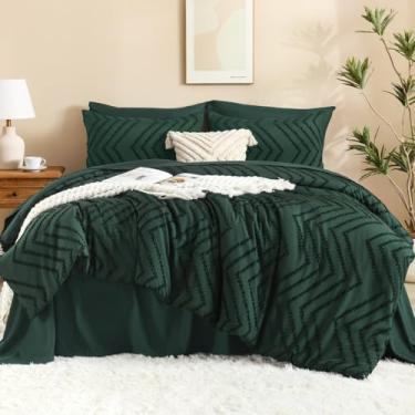 Imagem de Litanika Conjunto de edredom super king plus size com lençol verde esmeralda – 7 peças, cama em um saco, tamanho king, boho, tufado, completo com edredom, lençóis, fronhas e fronhas