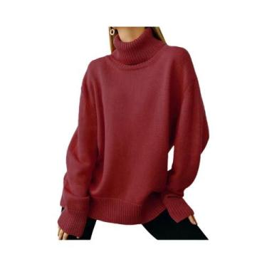 Imagem de Suéter Feminino De Tricô Grosso De Lã Quente Com Gola Alta E Ajuste Sl