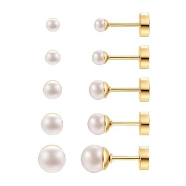 Imagem de Conjunto de 3 a 5 pares de brincos quadrados para homens e mulheres, brincos de zircônia cúbica transparente preenchidos com ouro 14 K, hipoalergênicos, de aço cirúrgico, com costas planas para