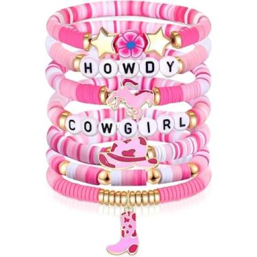 Imagem de Fuqimanman2020 Western Cowgirl Pulseiras elásticas empilháveis para mulheres com contas Heishi Howdy Rodeo chapéu cowboy botas Y2K Party Bohemian Jewelry, Medium, Zinco Metal Zinco Metal heishi, Sem