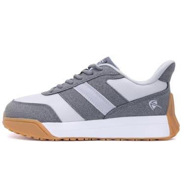 Imagem de N BESUNEW Tênis feminino com bico largo, plataforma de caminhada fácil de calçar e descalçar, com suporte de arco, calçados esportivos casuais confortáveis e retrô, Cinza, 37