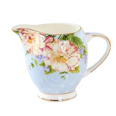 Imagem de Jarro de leite de cerâmica com alça e bico de gotejamento, utensílio de café doméstico, pote multiuso para molho, jarro de leite (azul)