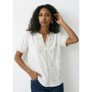 Imagem de Blusa Branca Bordada Bege Claro Manga Curta em Viscose Sob-Feminino
